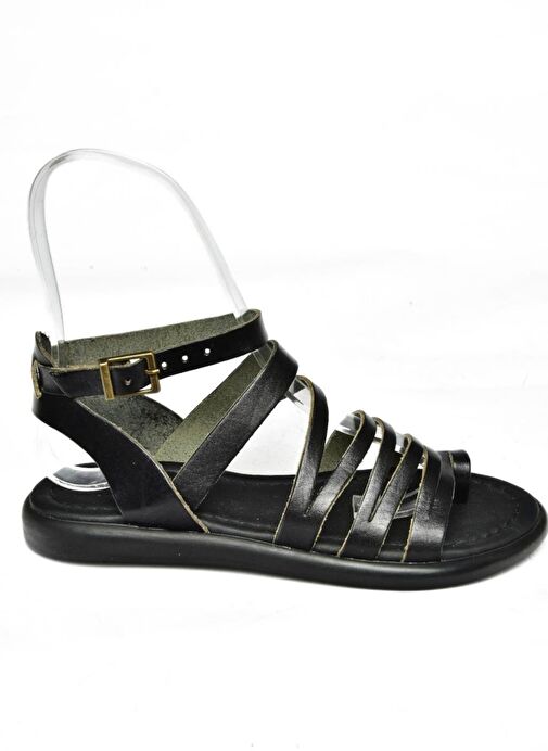 S291016103 Siyah Hakiki Deri Kadın Sandalet - Görsel 6