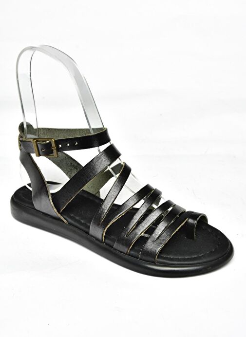 S291016103 Siyah Hakiki Deri Kadın Sandalet - Görsel 7