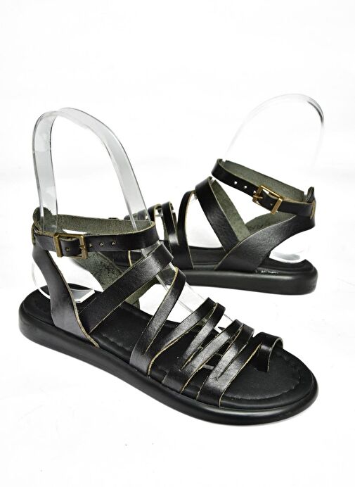 S291016103 Siyah Hakiki Deri Kadın Sandalet - Görsel 8