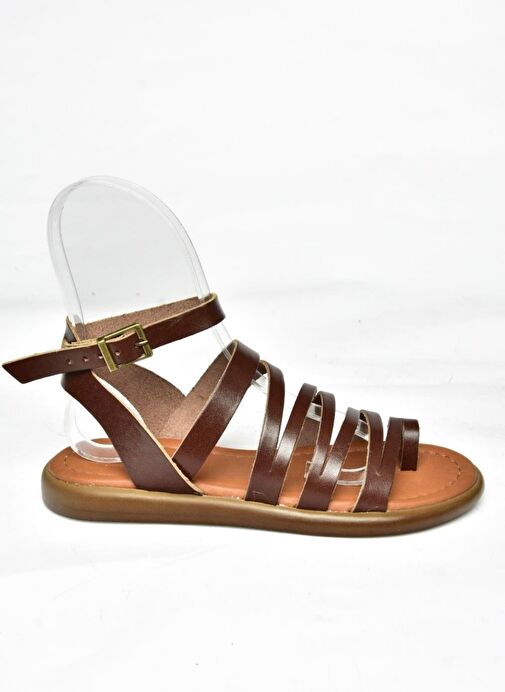 S291016103 Kahverengi Hakiki Deri Kadın Sandalet - Görsel 6