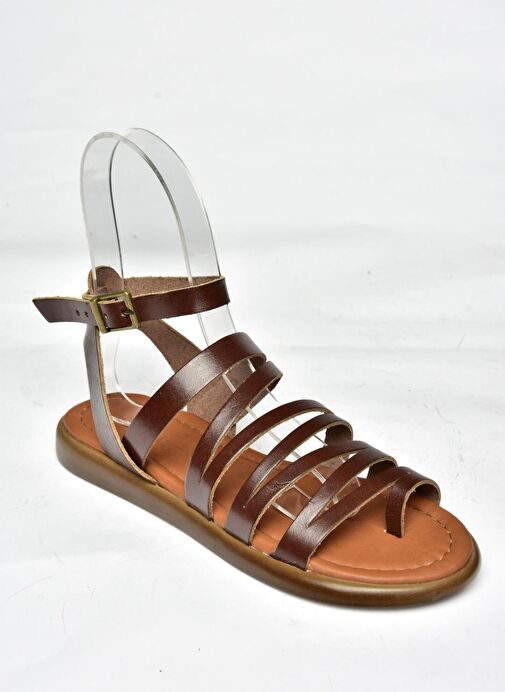 S291016103 Kahverengi Hakiki Deri Kadın Sandalet - Görsel 7