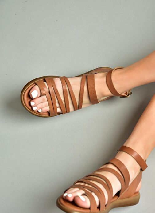 S291016103 Taba Hakiki Deri Kadın Sandalet - Görsel 4