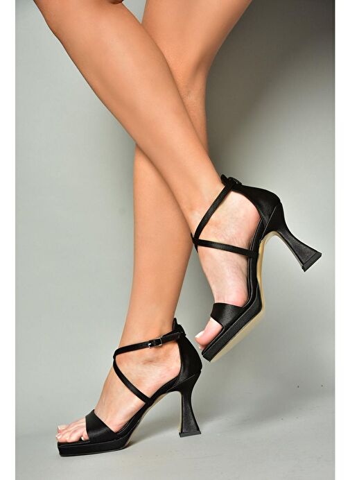 S569315404 Siyah Kumaş Kalın Topuklu Ayakkabı - Görsel 2