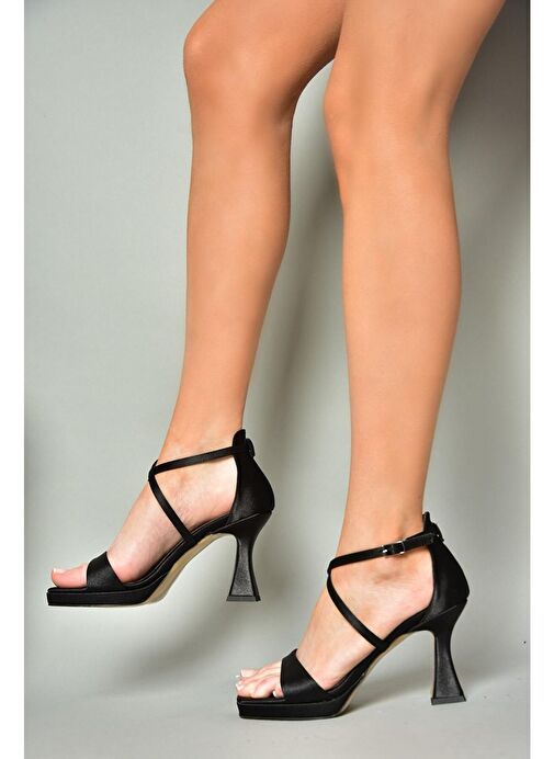 S569315404 Siyah Kumaş Kalın Topuklu Ayakkabı - Görsel 6