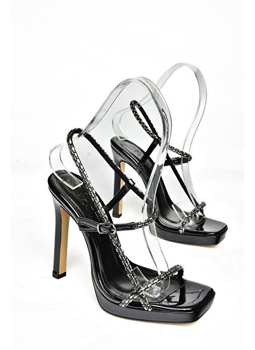 S569616208 Siyah Rugan Yüksek Topuklu Abiye Ayakkabı - Görsel 8