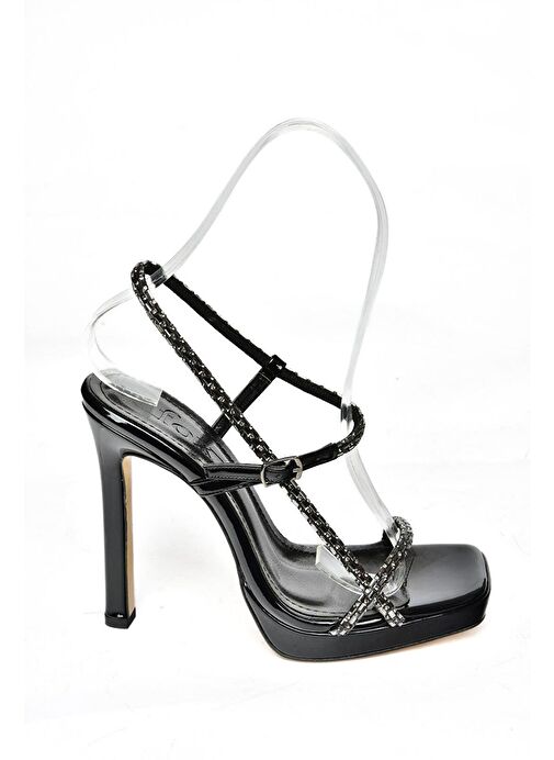 S569616208 Siyah Rugan Yüksek Topuklu Abiye Ayakkabı - Görsel 9