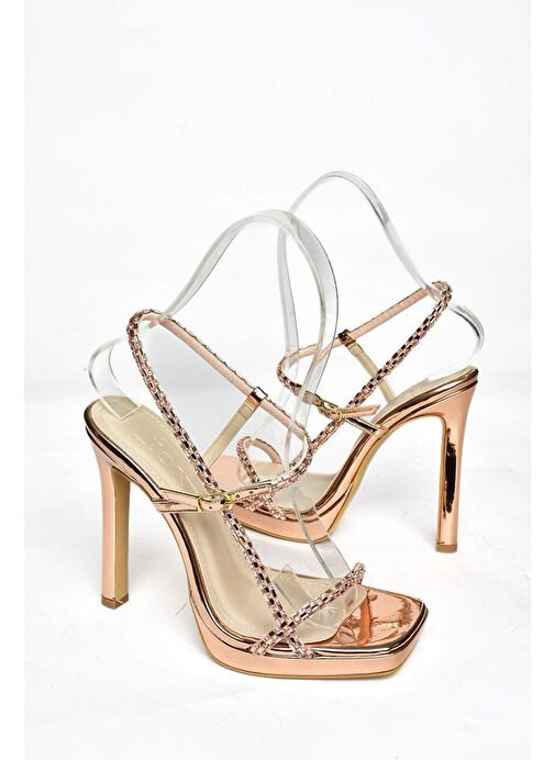S569616234 Bronz Ayna Yüksek Topuklu Abiye Ayakkabı - Görsel 5