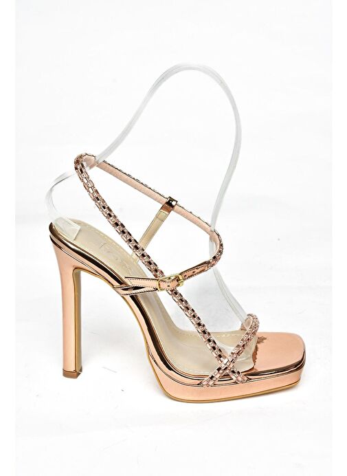 S569616234 Bronz Ayna Yüksek Topuklu Abiye Ayakkabı - Görsel 6