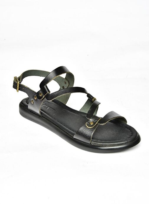 S291018403 Siyah Hakiki Deri Kadın Sandalet - Görsel 7