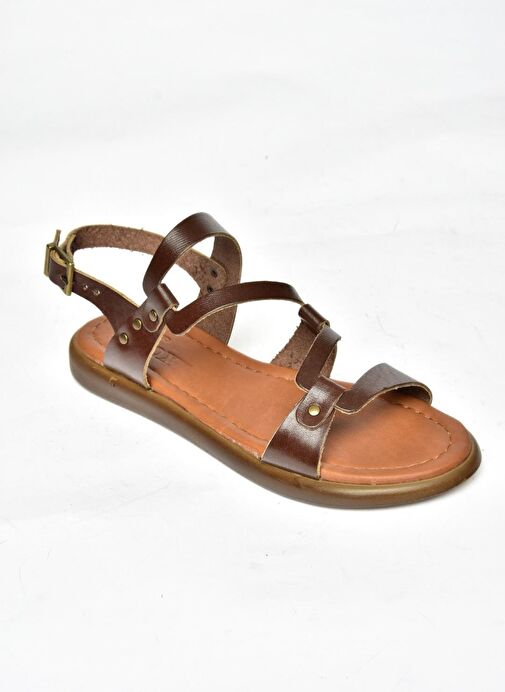 S291018403 Kahverengi Hakiki Deri Kadın Sandalet - Görsel 7