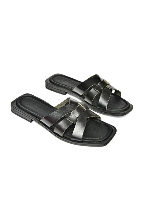 S291045603 Siyah Hakiki Deri Kadın Terlik - Görsel 7