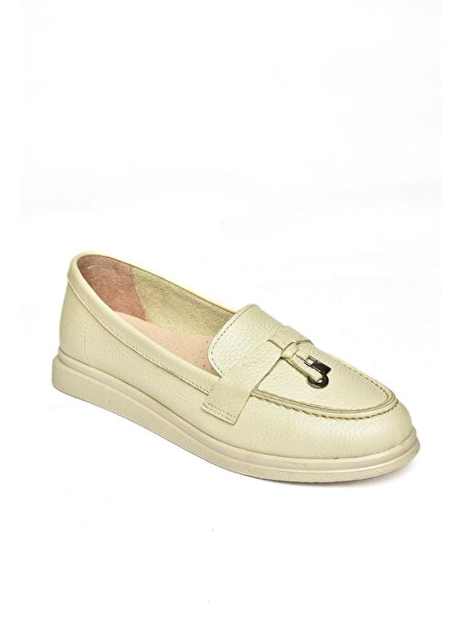 P555014103 Bej Hakiki Deri Kadın Ayakkabı - Görsel 7