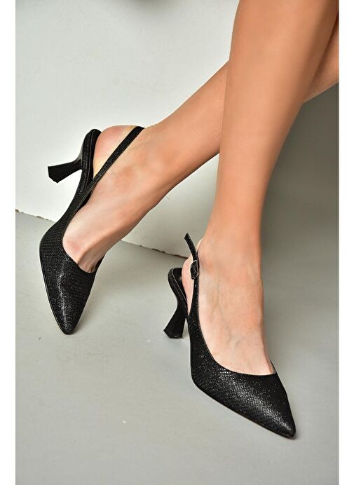 S518081714 Siyah Sim Alçak Topuklu Kadın Ayakkabı - Görsel 3