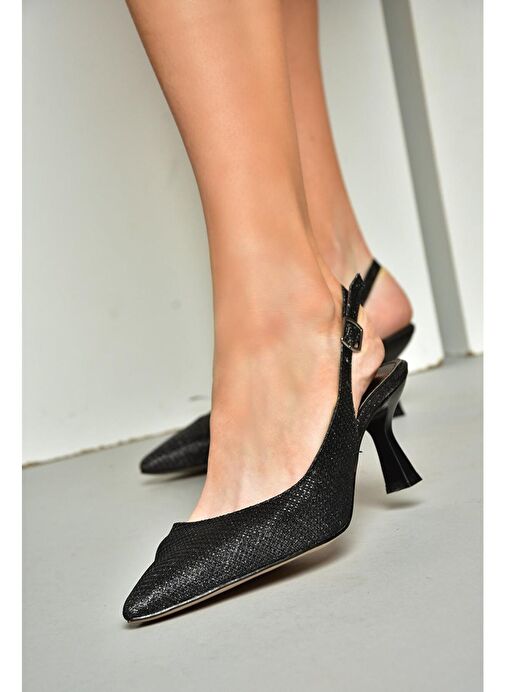 S518081714 Siyah Sim Alçak Topuklu Kadın Ayakkabı - Görsel 6