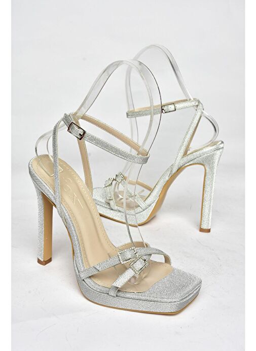 S569616114 Gümüş Sim Yüksek Topuklu Kadın Ayakkabı - Görsel 7