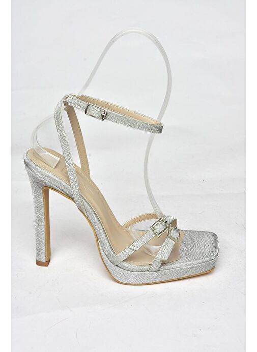 S569616114 Gümüş Sim Yüksek Topuklu Kadın Ayakkabı - Görsel 8