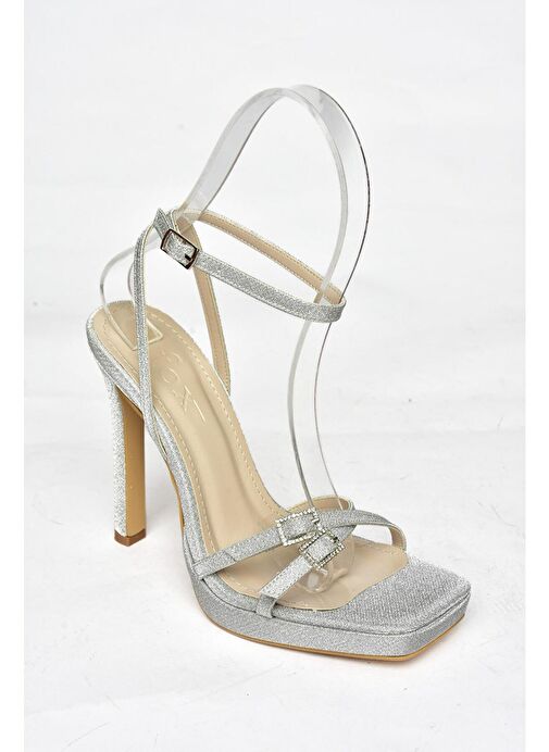 S569616114 Gümüş Sim Yüksek Topuklu Kadın Ayakkabı - Görsel 9