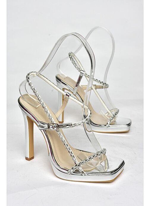 S569616234 Gümüş Ayna Yüksek Topuklu Abiye Ayakkabı - Görsel 7