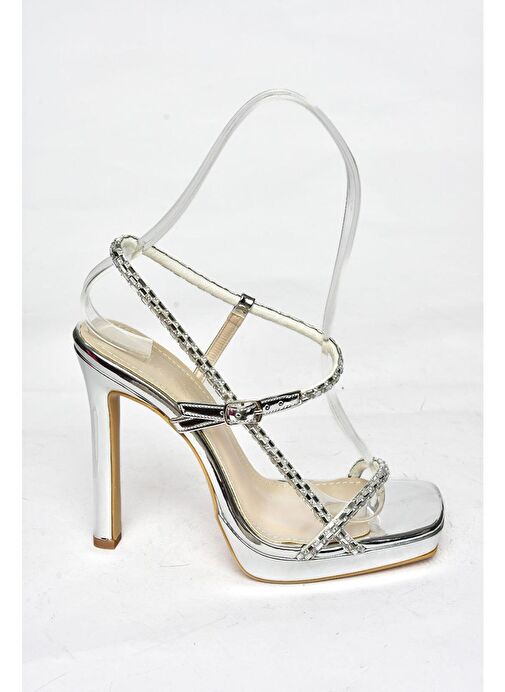 S569616234 Gümüş Ayna Yüksek Topuklu Abiye Ayakkabı - Görsel 8