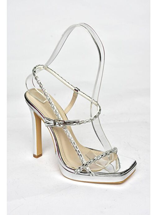S569616234 Gümüş Ayna Yüksek Topuklu Abiye Ayakkabı - Görsel 9