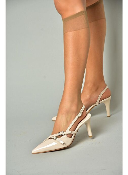 S654071908 Bej Rugan Kısa Topuklu Kadın Ayakkabı - Görsel 5