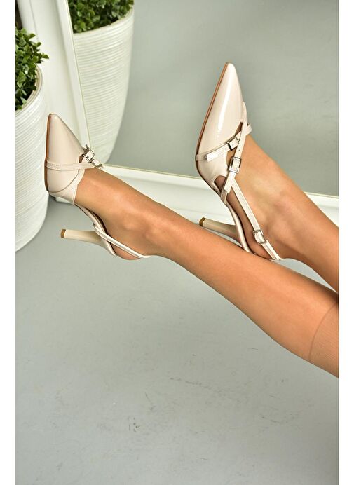 S654071908 Bej Rugan Kısa Topuklu Kadın Ayakkabı - Görsel 6