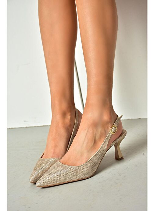 Fox Shoes Bronz Kadın Deri - Kumaş Topuklu Ayakkabı 11999 - Görsel 2