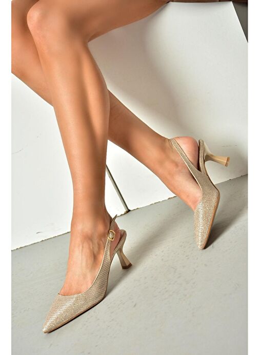 Fox Shoes Bronz Kadın Deri - Kumaş Topuklu Ayakkabı 11999 - Görsel 6