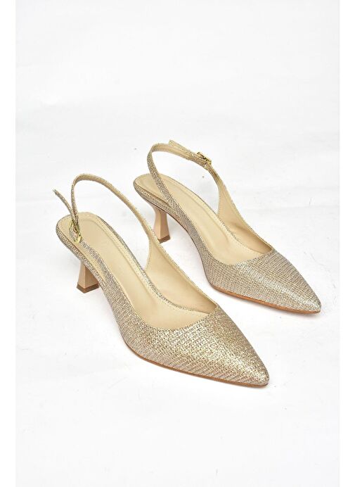 Fox Shoes Bronz Kadın Deri - Kumaş Topuklu Ayakkabı 11999 - Görsel 9