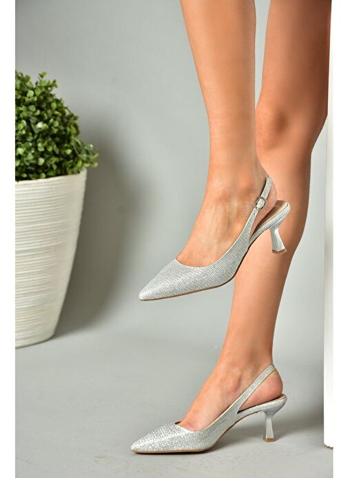 S518081714 Gümüş Sim Alçak Topuklu Kadın Ayakkabı - Görsel 2