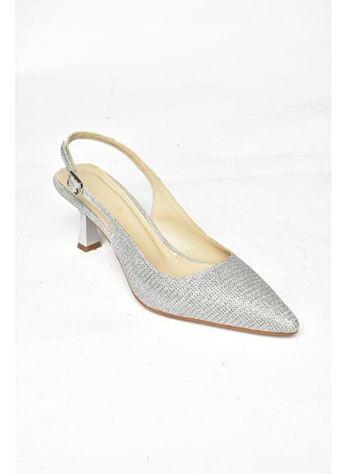 S518081714 Gümüş Sim Alçak Topuklu Kadın Ayakkabı - Görsel 7