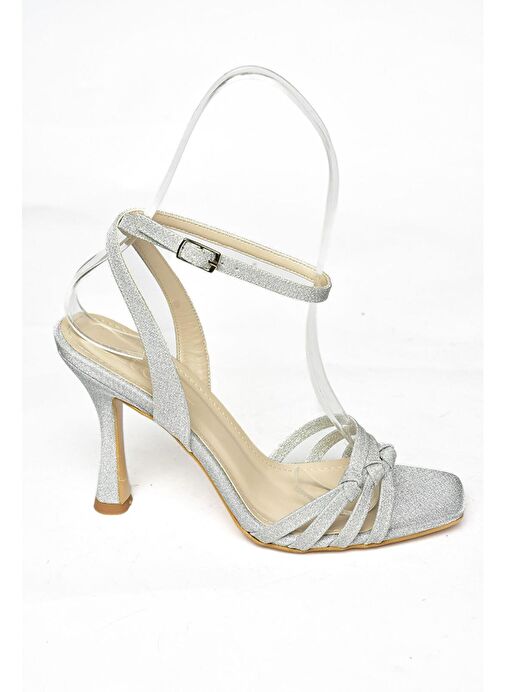 Fox Shoes Gümüş Kadın Deri - Kumaş Topuklu Abiye Ayakkabı 11980 - Görsel 7