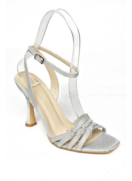 Fox Shoes Gümüş Kadın Deri - Kumaş Topuklu Abiye Ayakkabı 11980 - Görsel 8