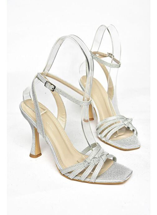 Fox Shoes Gümüş Kadın Deri - Kumaş Topuklu Abiye Ayakkabı 11980 - Görsel 9