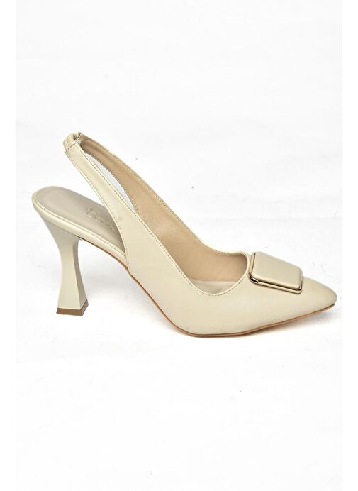 P250148209 Bej Tokalı Kalın Topuklu Kadın Ayakkabı - Görsel 6