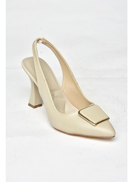 P250148209 Bej Tokalı Kalın Topuklu Kadın Ayakkabı - Görsel 7