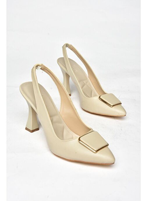 P250148209 Bej Tokalı Kalın Topuklu Kadın Ayakkabı - Görsel 8