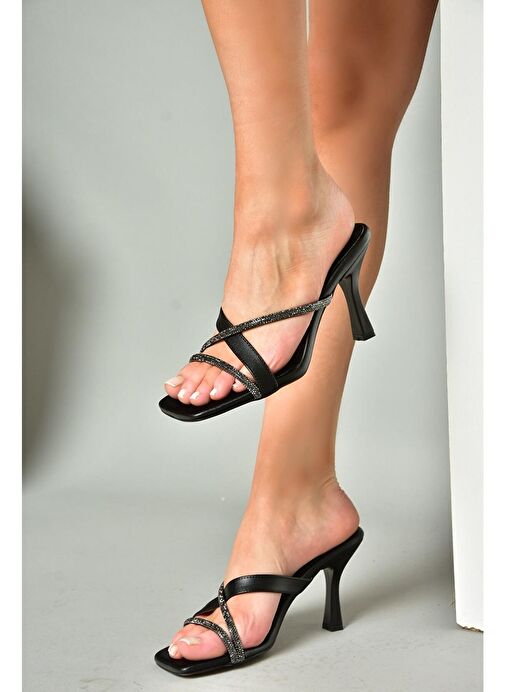 S590333109 Siyah Taşlı Topuklu Kadın Terlik - Görsel 3