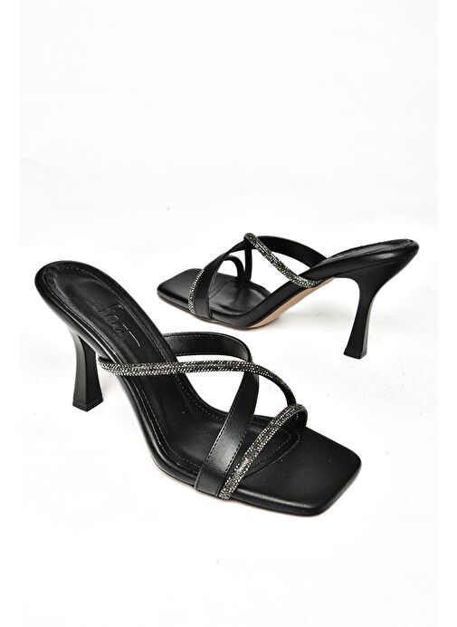 S590333109 Siyah Taşlı Topuklu Kadın Terlik - Görsel 8