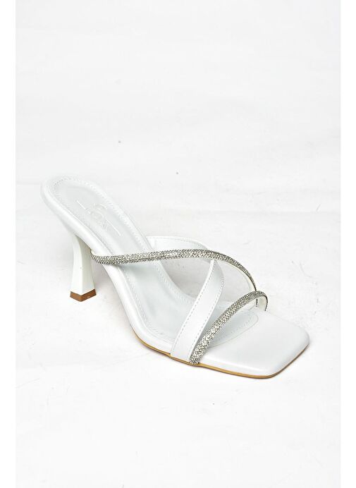 S590333109 Beyaz Taşlı Topuklu Kadın Terlik - Görsel 6