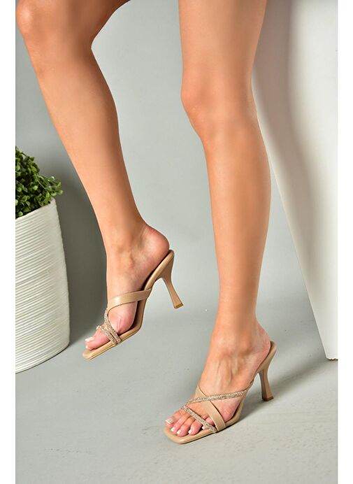 S590333109 Ten Taşlı Topuklu Kadın Terlik - Görsel 4
