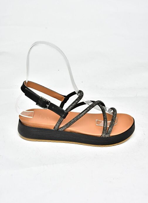S314002409 Siyah Taş Detaylı Kadın Sandalet - Görsel 7