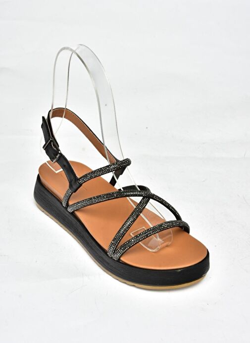 S314002409 Siyah Taş Detaylı Kadın Sandalet - Görsel 8