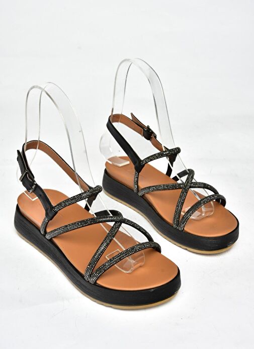 S314002409 Siyah Taş Detaylı Kadın Sandalet - Görsel 9