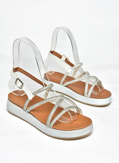 S314002409 Beyaz Taş Detaylı Kadın Sandalet - Görsel 8