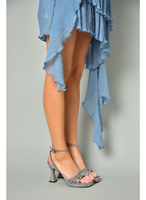 S569315714 Platin Sim Kalın Topuklu Abiye Ayakkabı - Görsel 4