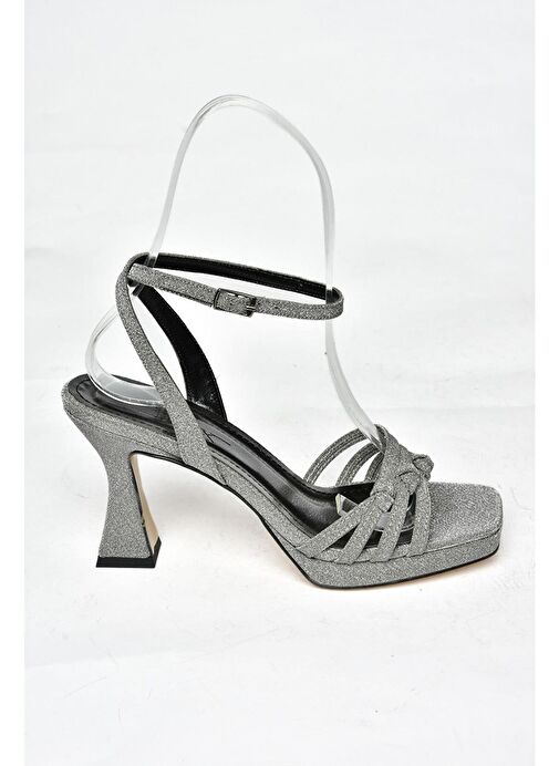 S569315714 Platin Sim Kalın Topuklu Abiye Ayakkabı - Görsel 6