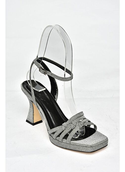 S569315714 Platin Sim Kalın Topuklu Abiye Ayakkabı - Görsel 7