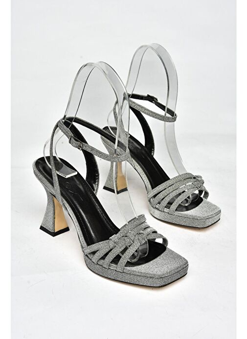 S569315714 Platin Sim Kalın Topuklu Abiye Ayakkabı - Görsel 8