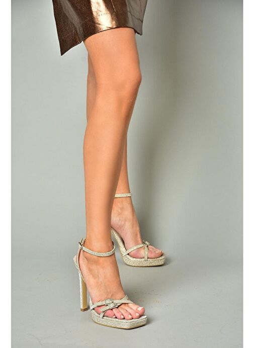 S569616114 Altın Sim Yüksek Topuklu Kadın Ayakkabı - Görsel 4